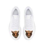 All-White Mesh Sneakers with Abstract Tiger Head Prints